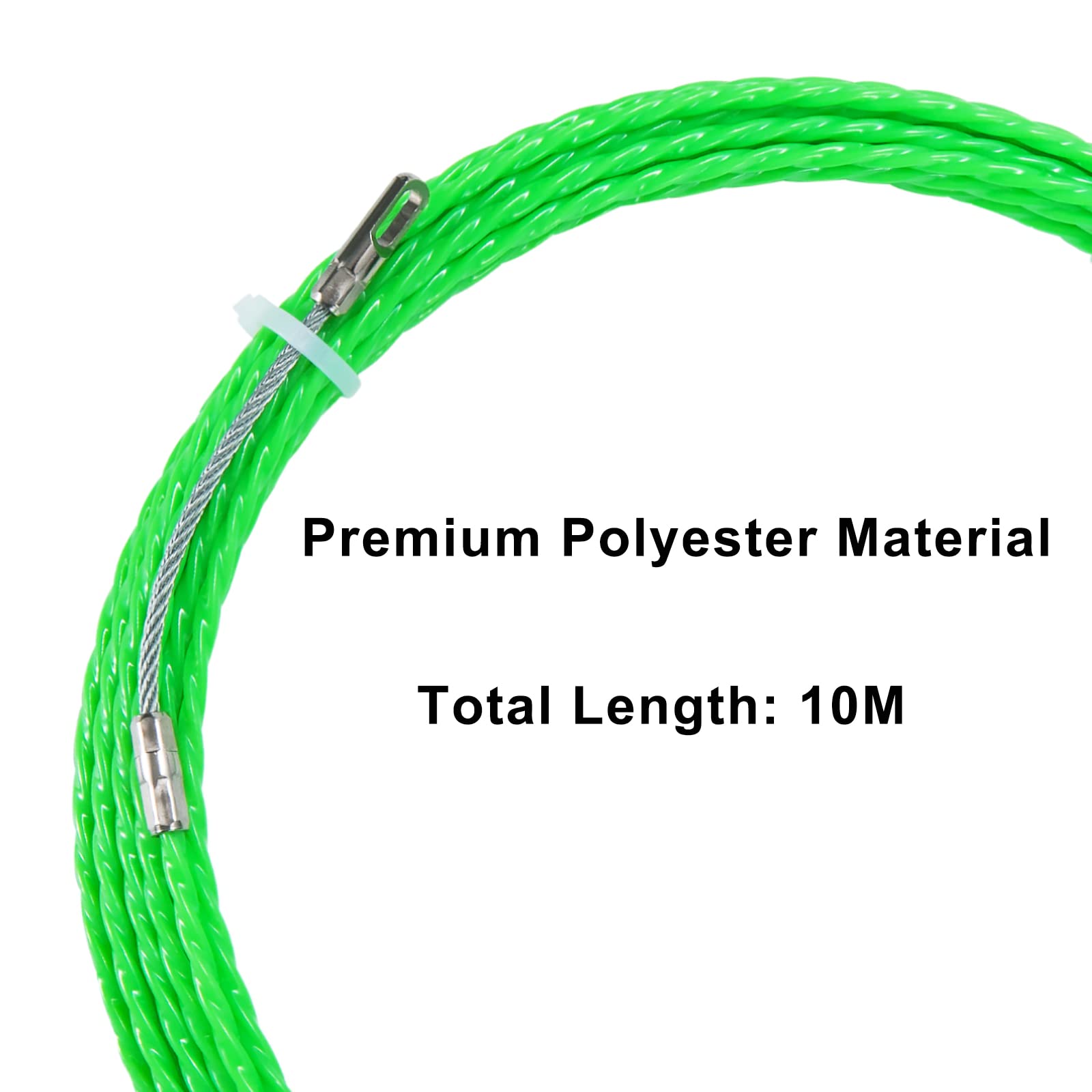 QIMEI-SHOP Pomoc do wyciągania kabli 10 m, spirala do wciągania, taśma ułatwiająca wyciąganie kabli, poliester ze sprężyną prowadzącą do pustych rur, układanie kabli, zielona