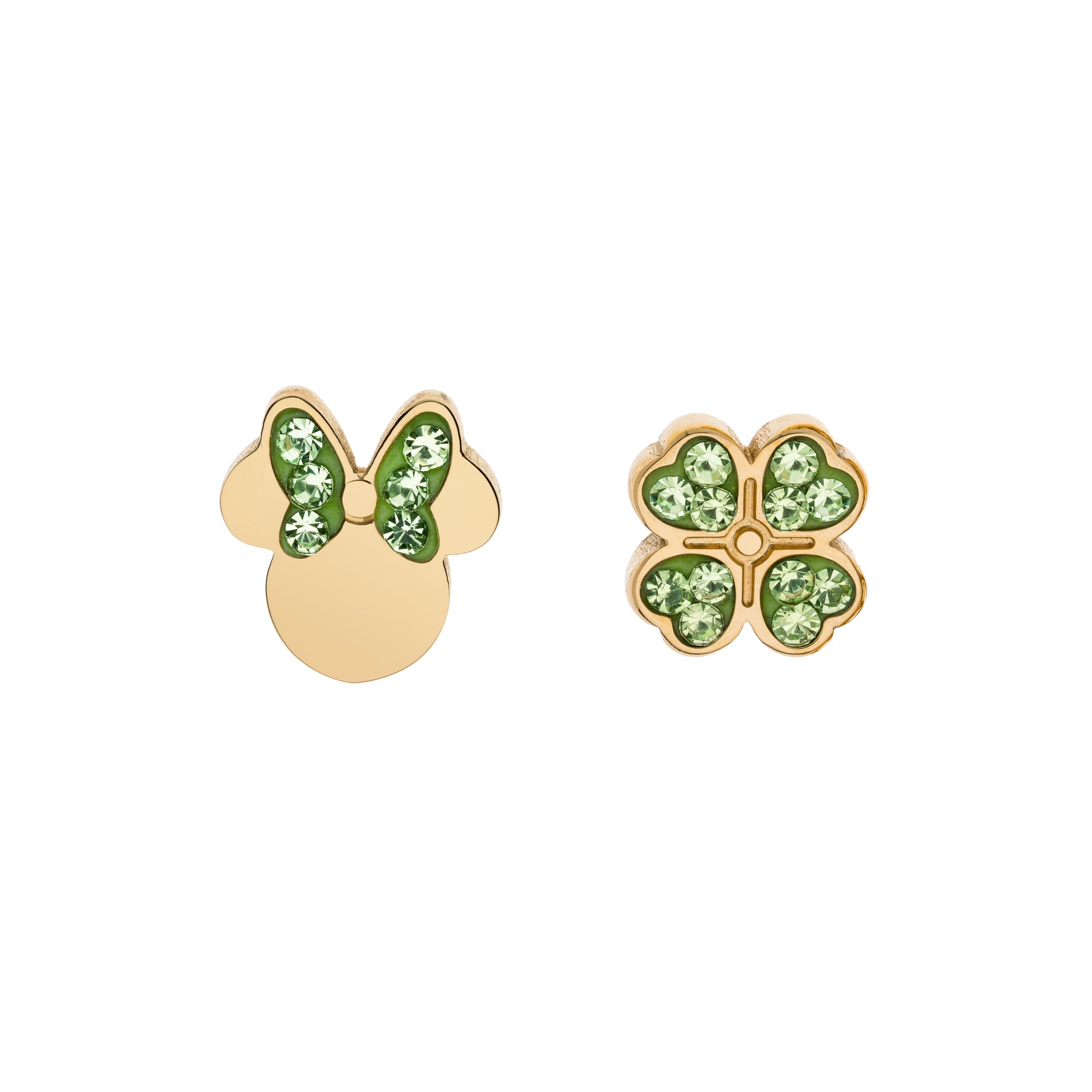 Disney Pendientes de Minnie con Trébol y Circonitas de Acero iInoxidable para Niñas, talla única