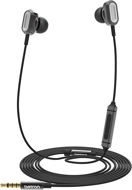 Betron Earphones, Wired Earbuds with Built-in Microphone and Volume Control, Pure and Clear Sound, 3.5mm Jack Lightweight In-Ear Headphones Earphones for iPhone Samsung Android MP3 MP4 and More