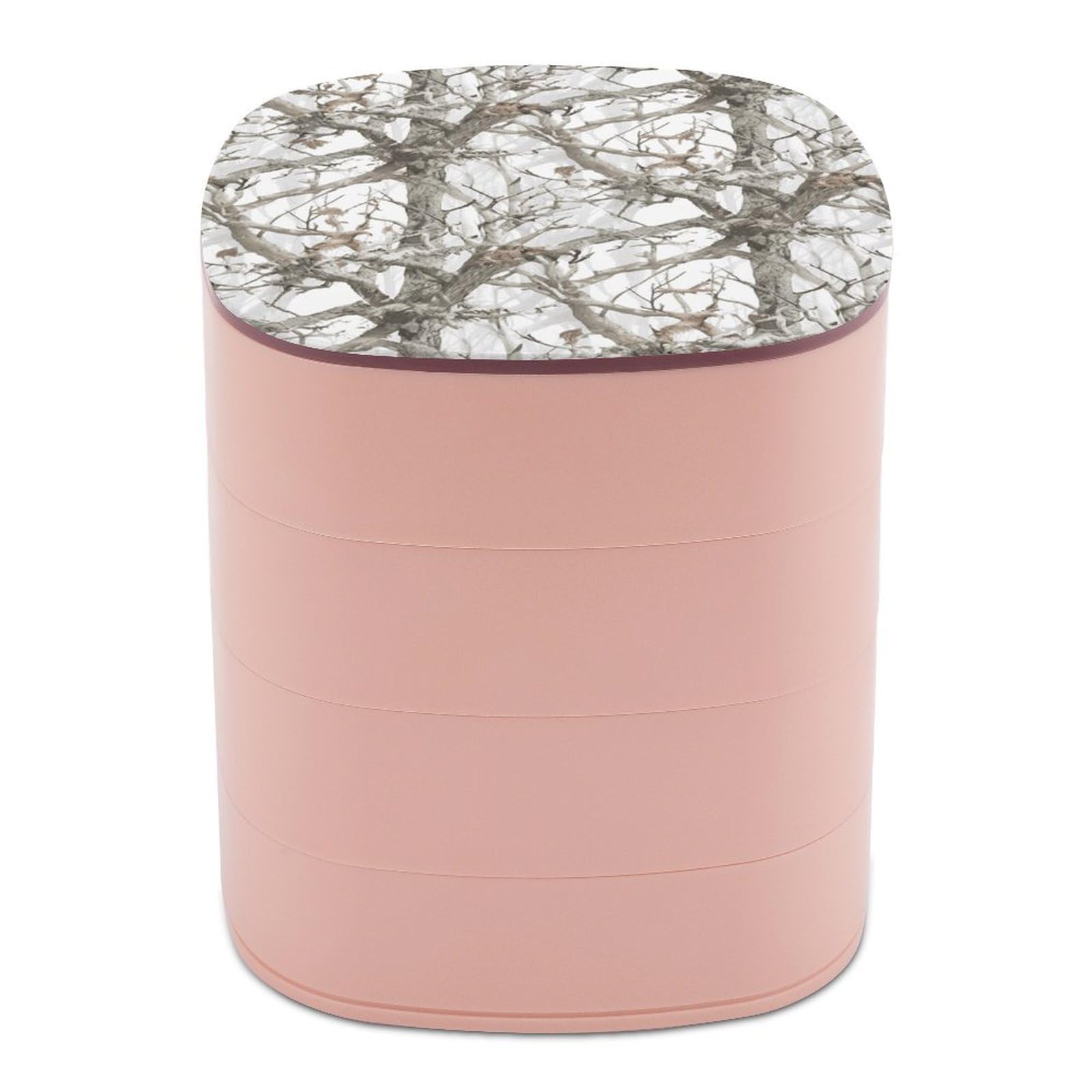 VstaDank White Tree Camo Jewelry Box 360° Rotatable Jewelry Organizer 4 Layers Jewelry Case with Lid Fashion Portable Earring Holder for Bracelets Rings Bracelets Vanity