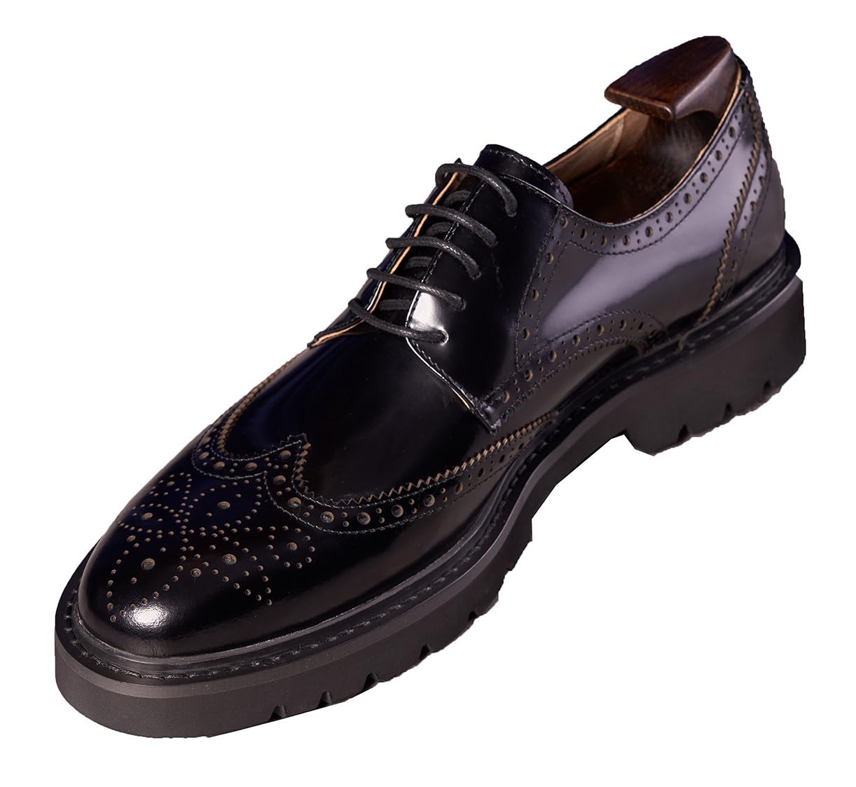 Santimon Mens Oxfords Black Formal Dress Leather Handmade Unique Square Toe Brogues Oxford Derby Shoes Casual Business Shoes