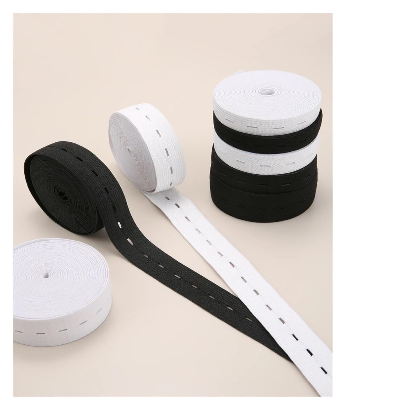 Elastyczny sznurek z dziurkami, Gumki do dziurek na guziki 5m samodzielnego szycia, czarno-białe 15-30mm(Black30mm 5meters)