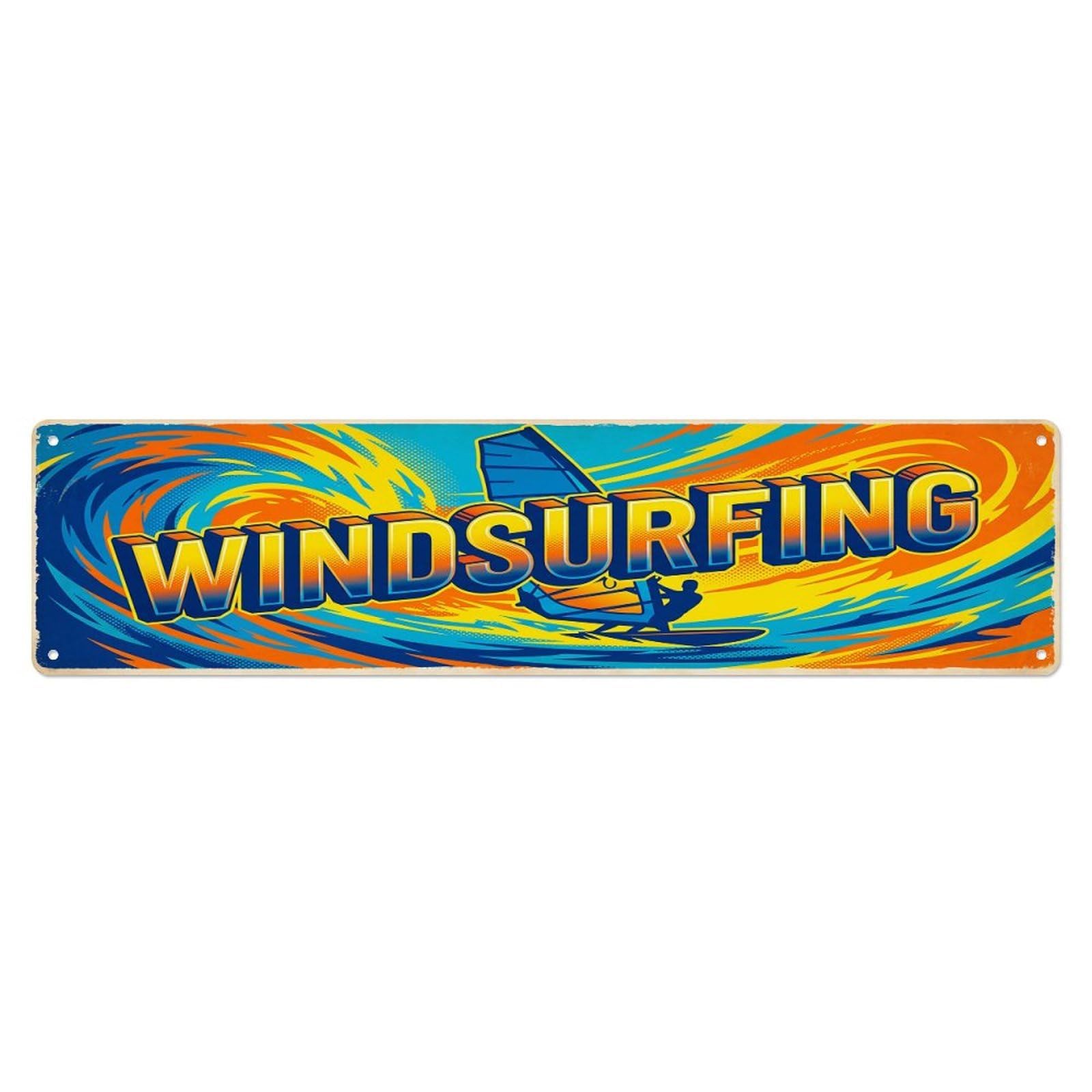 Vintage Windsurfing Outdoor Activity Sports Metal Tin Sign Wall Decor for Cafe, Club, Garden Metal Poster 4x16Inch
