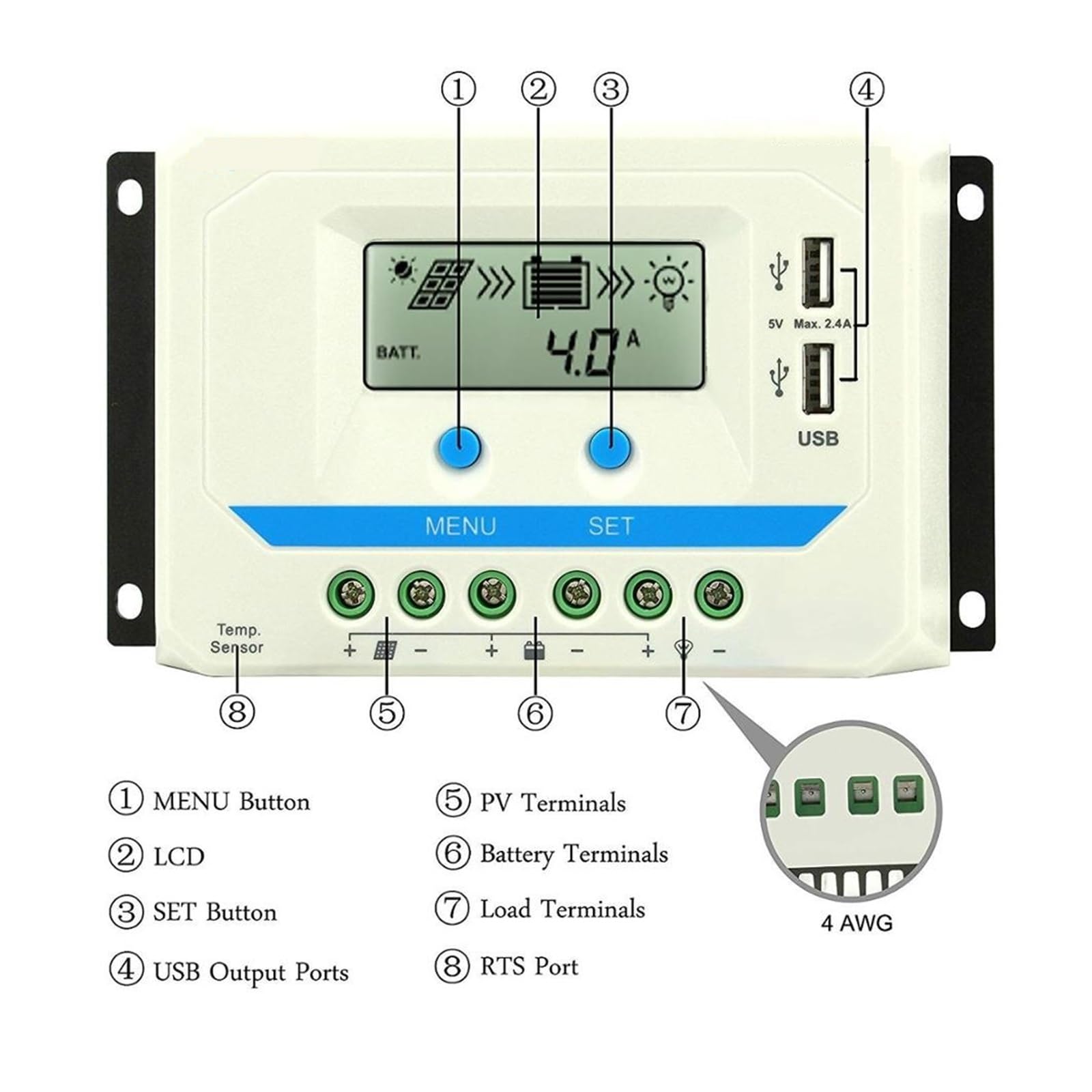 Regolatore Di Carica Solare 60A 45A 30A 20A 10A 12V 24V Retroilluminazione Automatica LCD Del Pannello Dual USB(30A)