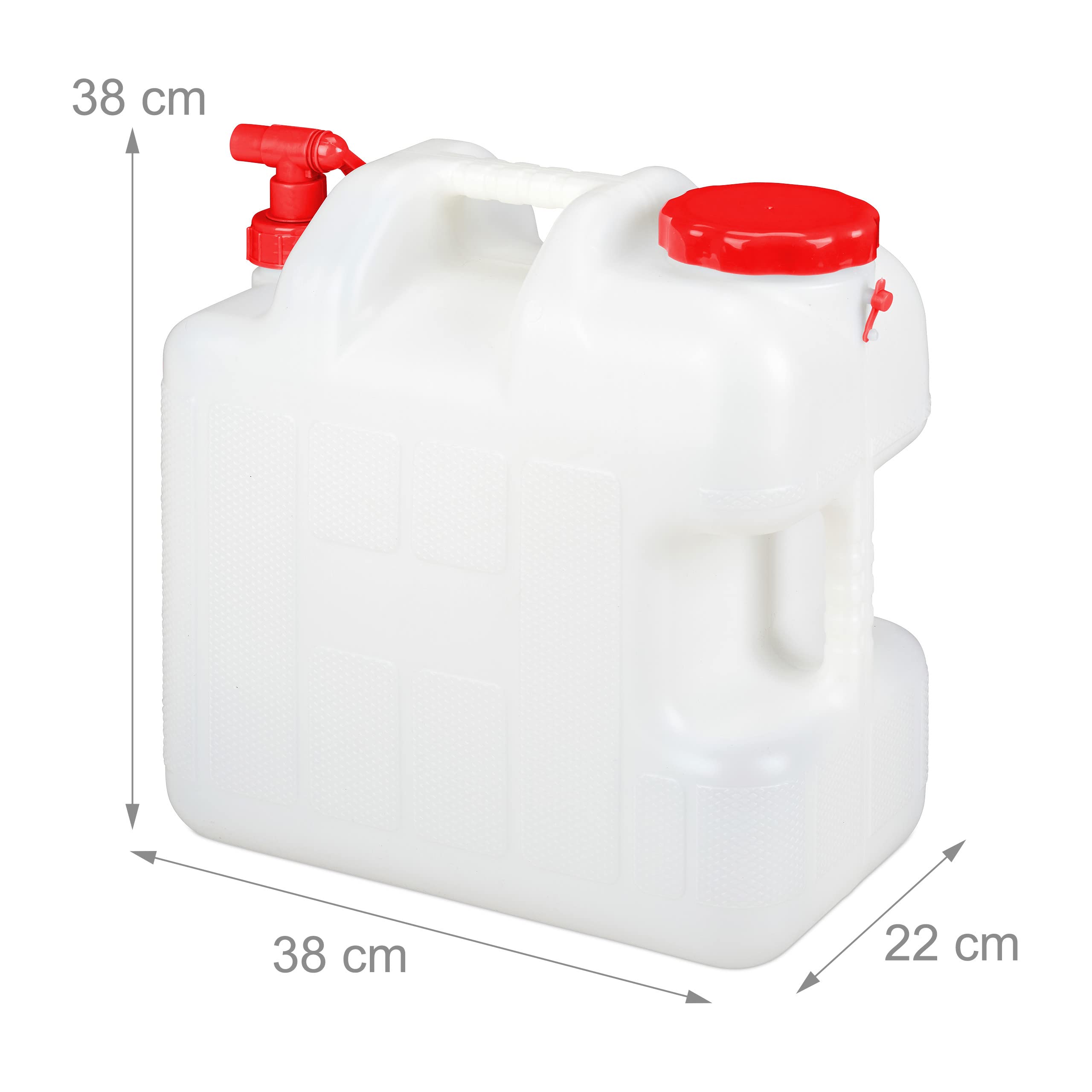 Relaxdays Jerricane d'Eau 25 L avec Robinet, Couvercle à Visser, Bidon de Camping, sans BPA, Blanc-Rouge