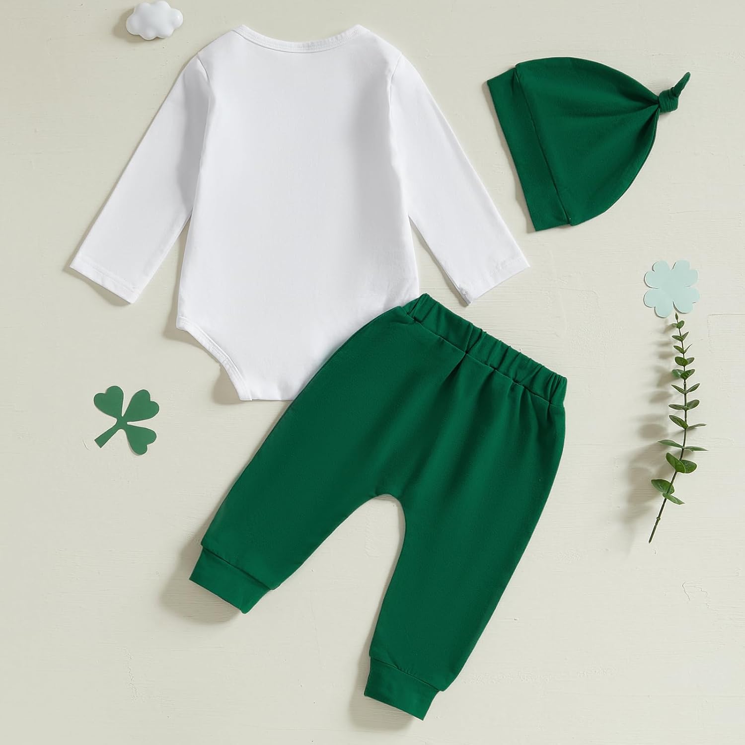 Karuedoo My First St Patricks Day Baby Boy Outfit Newborn Long Sleeve Letter Print Romper Top Long Pants with Hat 3Pcs Sets - Image 3