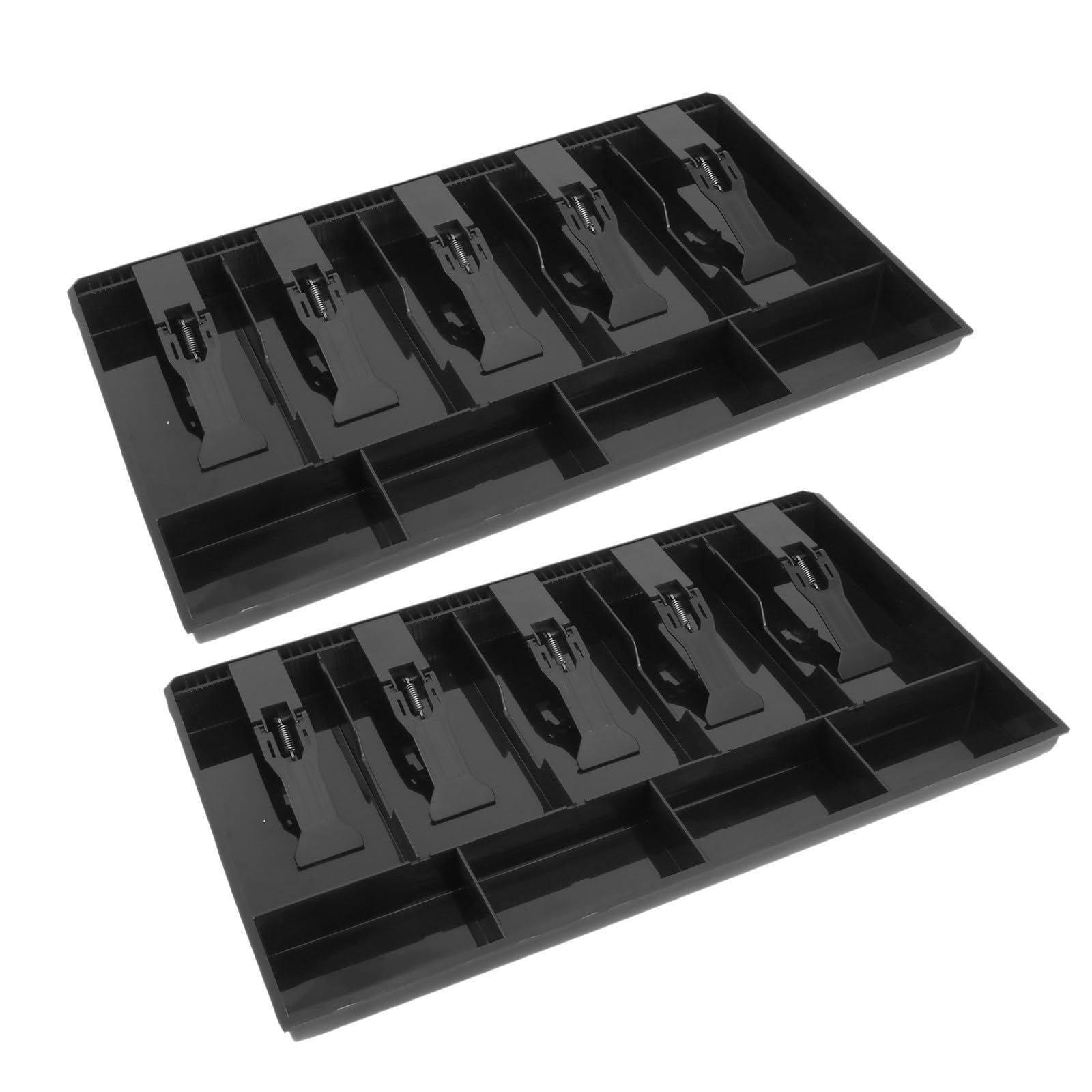 Mikikit 2 Pezzi Vassoio per Cassa in Abs Nero con 5 Scomparti per Banconote e 4 per Monete, Organizzatore Efficiente per Banconi di Cassa e Supermercati