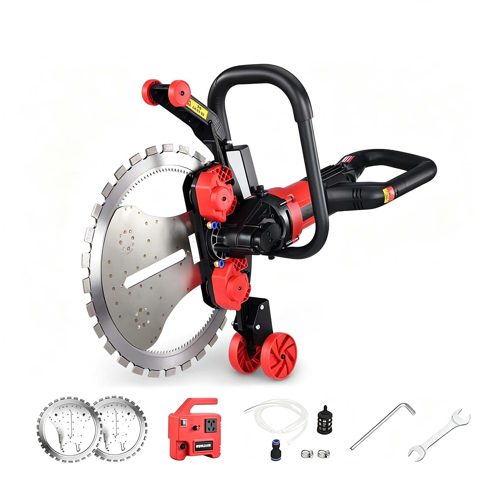 QFGain 9980W Automatic Wall Cutter, 30cm Depth Concrete Wall Saw with Dustless Water Link, Flush-Cut for Reinforced Concrete/Brick/Foam Wall, 410mm Blade TwoSawBlades