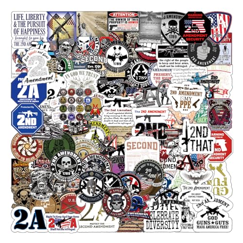 100pcs 2nd Amendment Freedom Bare Gun Security Waterproof Vinyl Stickers for Adults for Water Bottles Laptop Suitcase for Birthday Party Supplies Halloween Decoration Favors