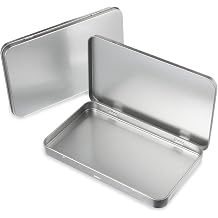 2 Pack Rectangular Metal Tin Box with Lid Metal Tins With Hinged Lid Portable Empty Box Container Storage Small Silver Storage Tin Case for Watercolor Jewelry Pen Eraser Pill Candy Craft Organize