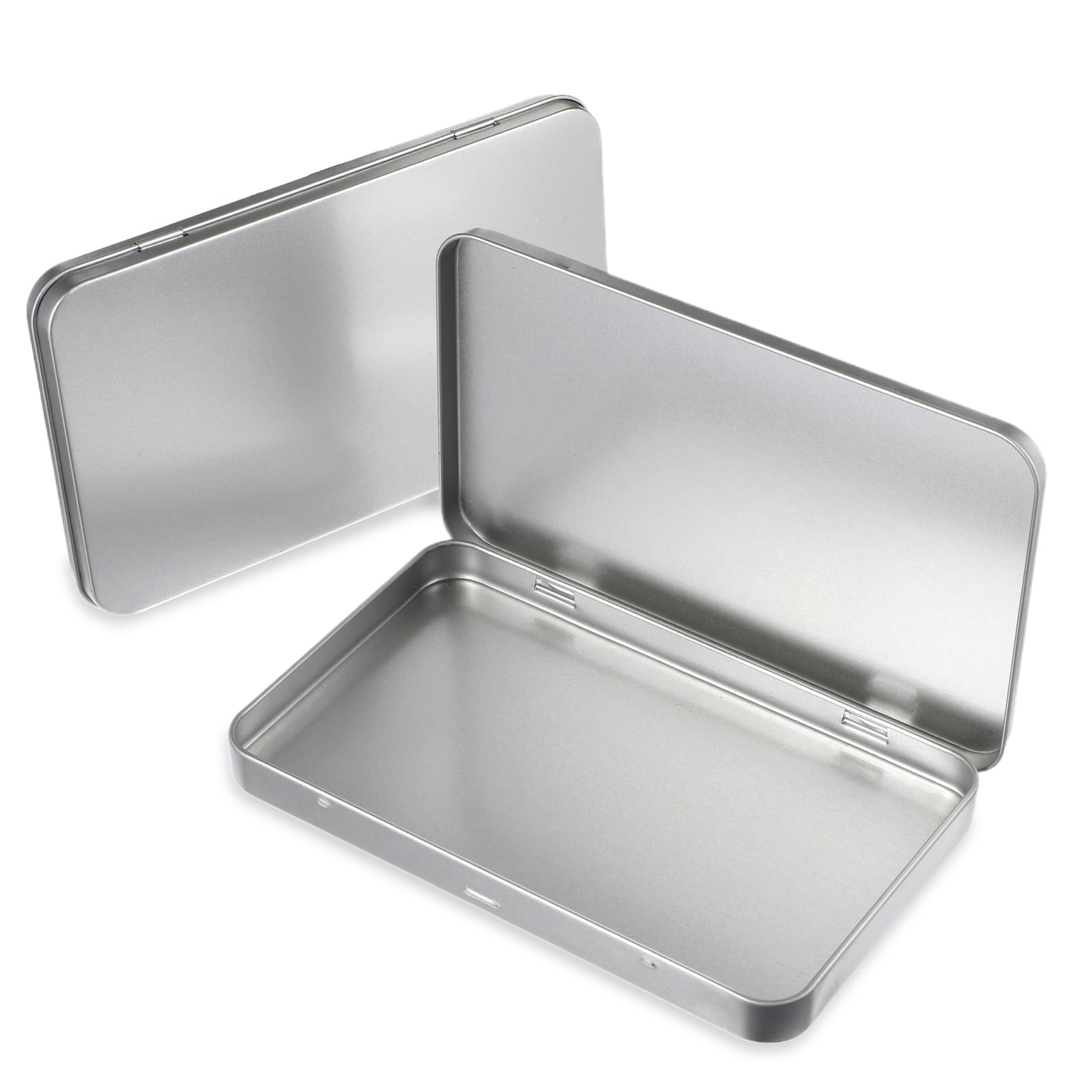 2 Pack Rectangular Metal Tin Box with Lid Metal Tins With Hinged Lid Portable Empty Box Container Storage Small Silver Storage Tin Case for Watercolor Jewelry Pen Eraser Pill Candy Craft Organize