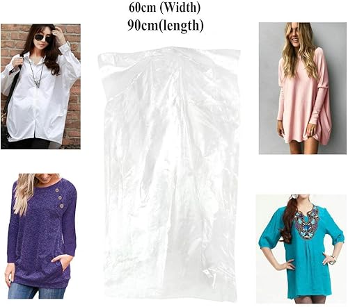 Miniatura 3 de Paquete de 100 bolsas de ropa, bolsa transparente para trajes, funda antipolvo para ropa, bolsa de almacenamiento para vestidos y vestidos (23.6 x