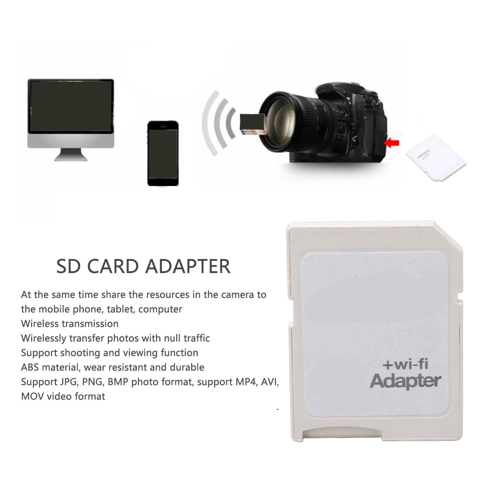 Adaptador WiFi SD, TF a Tarjeta SD, Transmisión Inalámbrica, Lectores de Memoria para Cámara y Tableta, Conecta hasta 3 Dispositivos