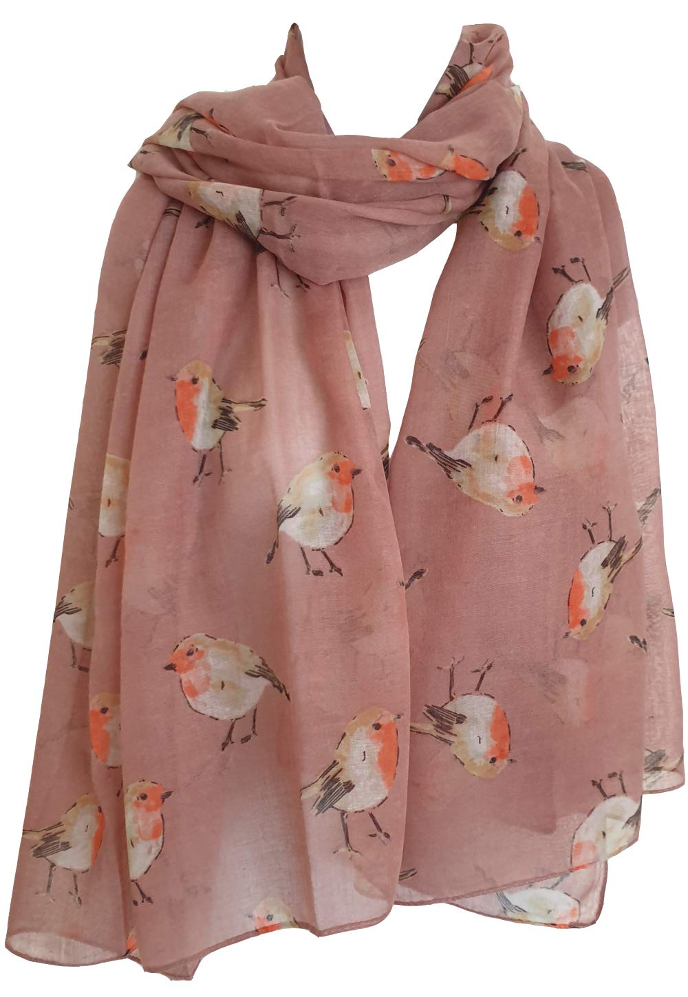 GlamLondon Women's Watercolour Robin Bird Printed Christmas Scarf (Pink)