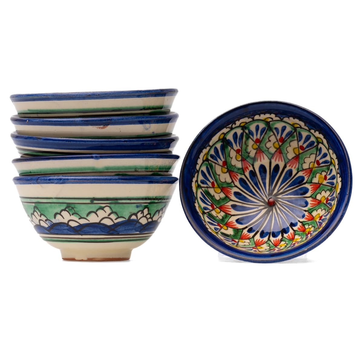 6 Keramikschalen 200 ml Piyola klein handgefertigt Machrob - Usbekischer Schälchen mit handbemaltem Design | Teetasse | Schale Bunt Keramik | Dipschälchen (Machrob (Klein))