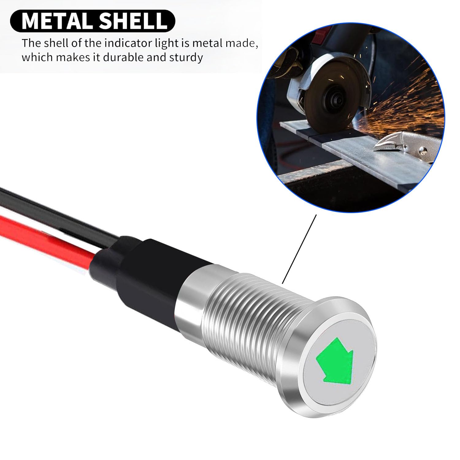 RUNCCI-YUN LED Kontrollleuchte 8mm – 12/24V, Wasserdicht IP67, Grün, Mit Kabel, Für Armaturenbretter