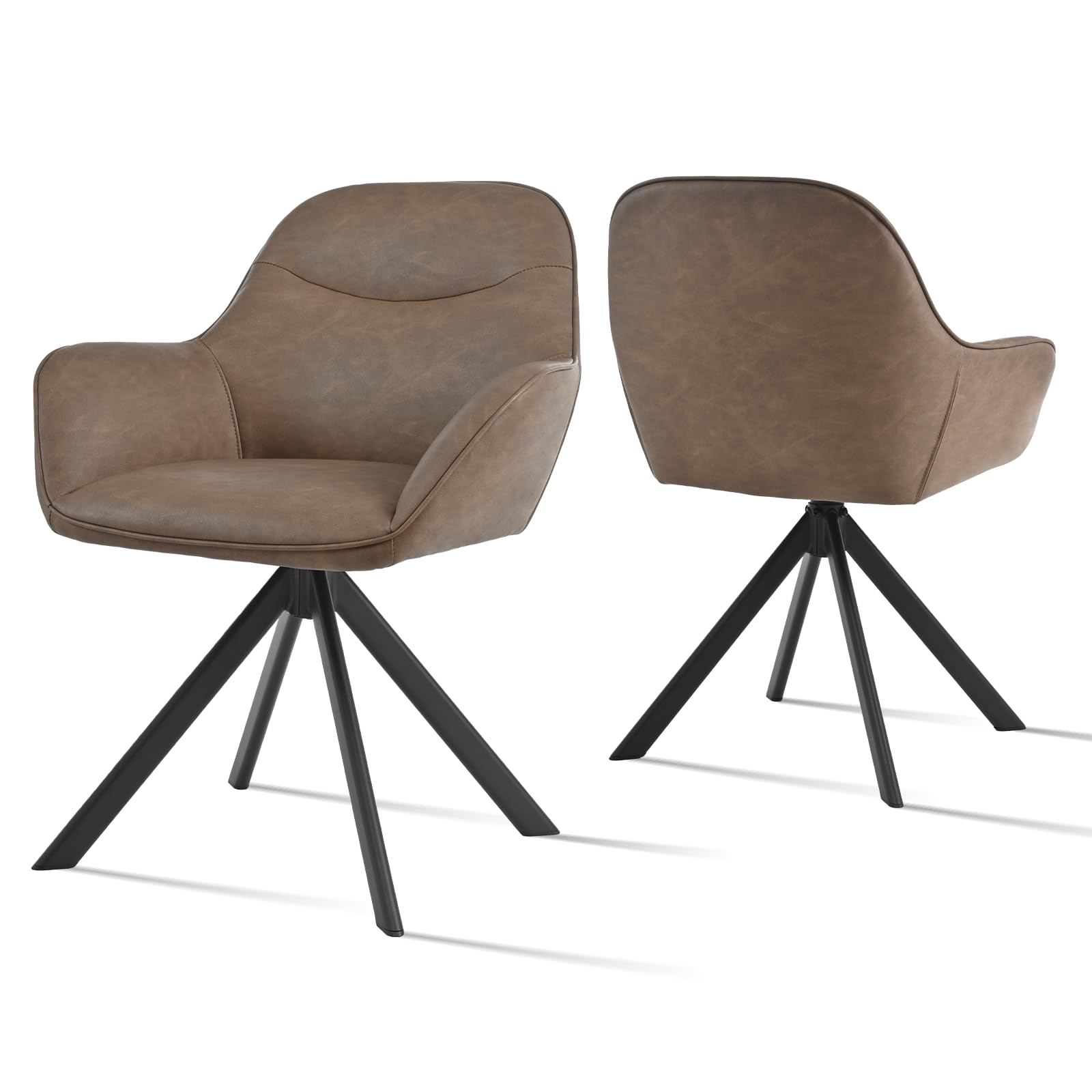 Goeurvant Esszimmerstühle drehbar mit Armlehne 2er Set Küchenstuhl drehbar Polsterstuhl Drehstuhl Esszimmer aus Kunstleder mit Metallbeine und Rückenlehne für Esszimmer Küche Büro, Dunkelbraun