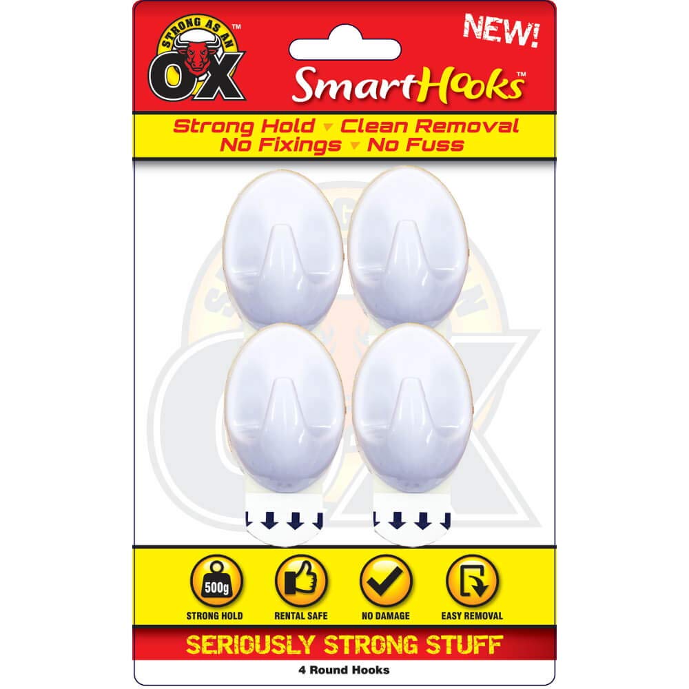 Rapide Strong as an Ox Smart Hooks Set of 4 White