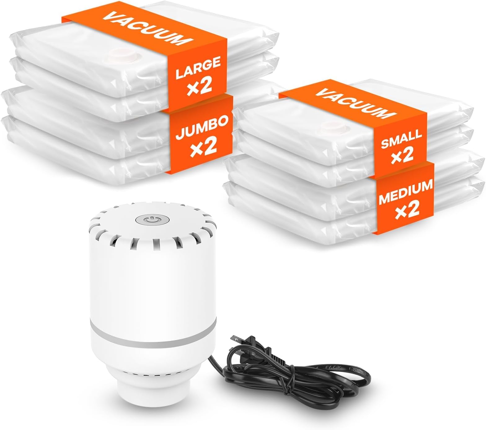 JML Travel Vacuum & Storage Bags 2 Medium and 2 Small Packing Bags for Clothes with USB