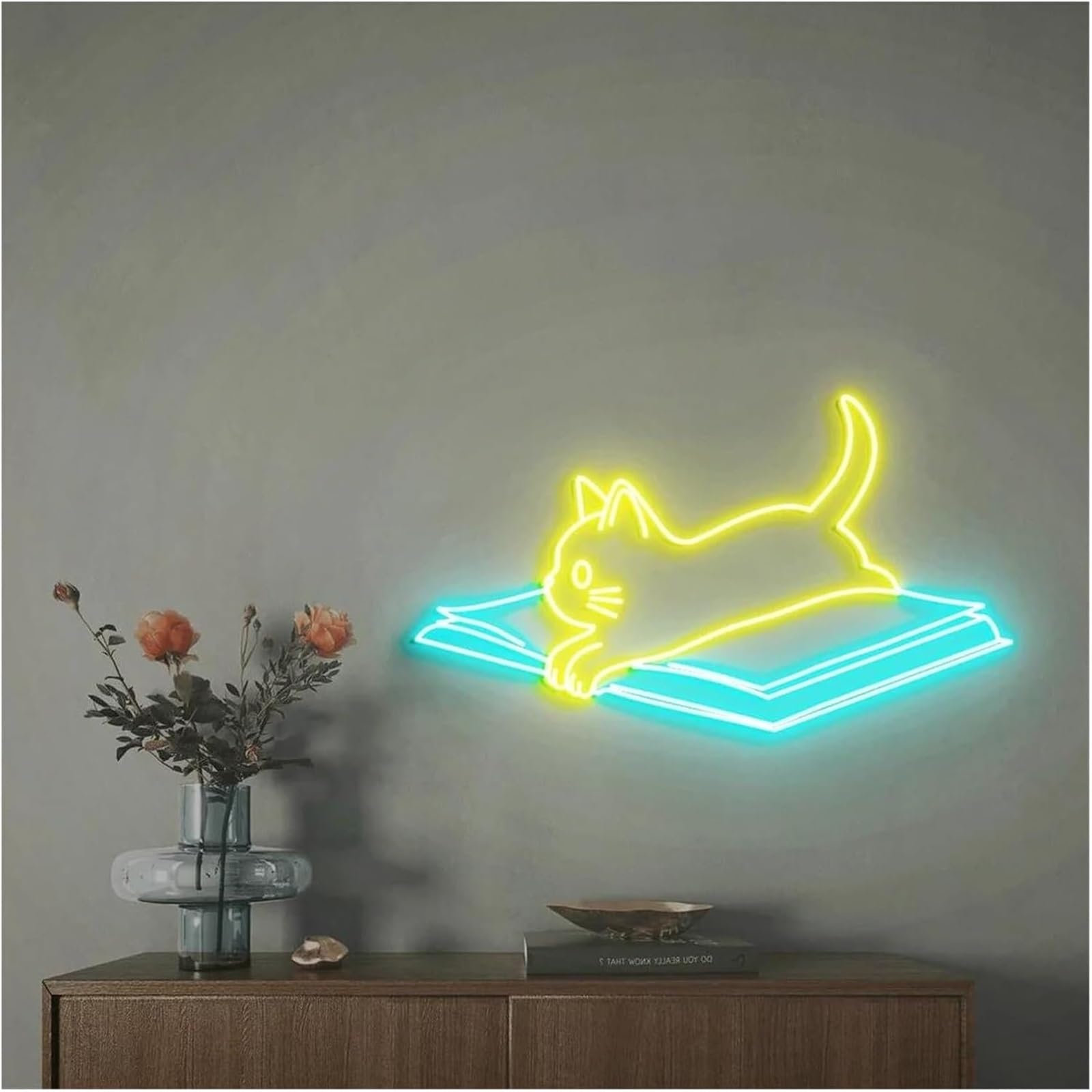 Wexxaii neon Light Sign Soothing Atmosphere Neon Sign Lamp for Books and Cat, Adjustable Brightness Lights Powered(D,65cm)
