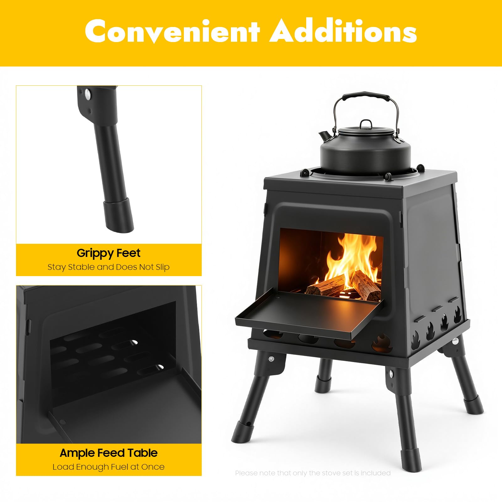 Estufa portátil de acero plegable para camping, estufa de leña multifuncional para exteriores, para 3-5 personas, color negro