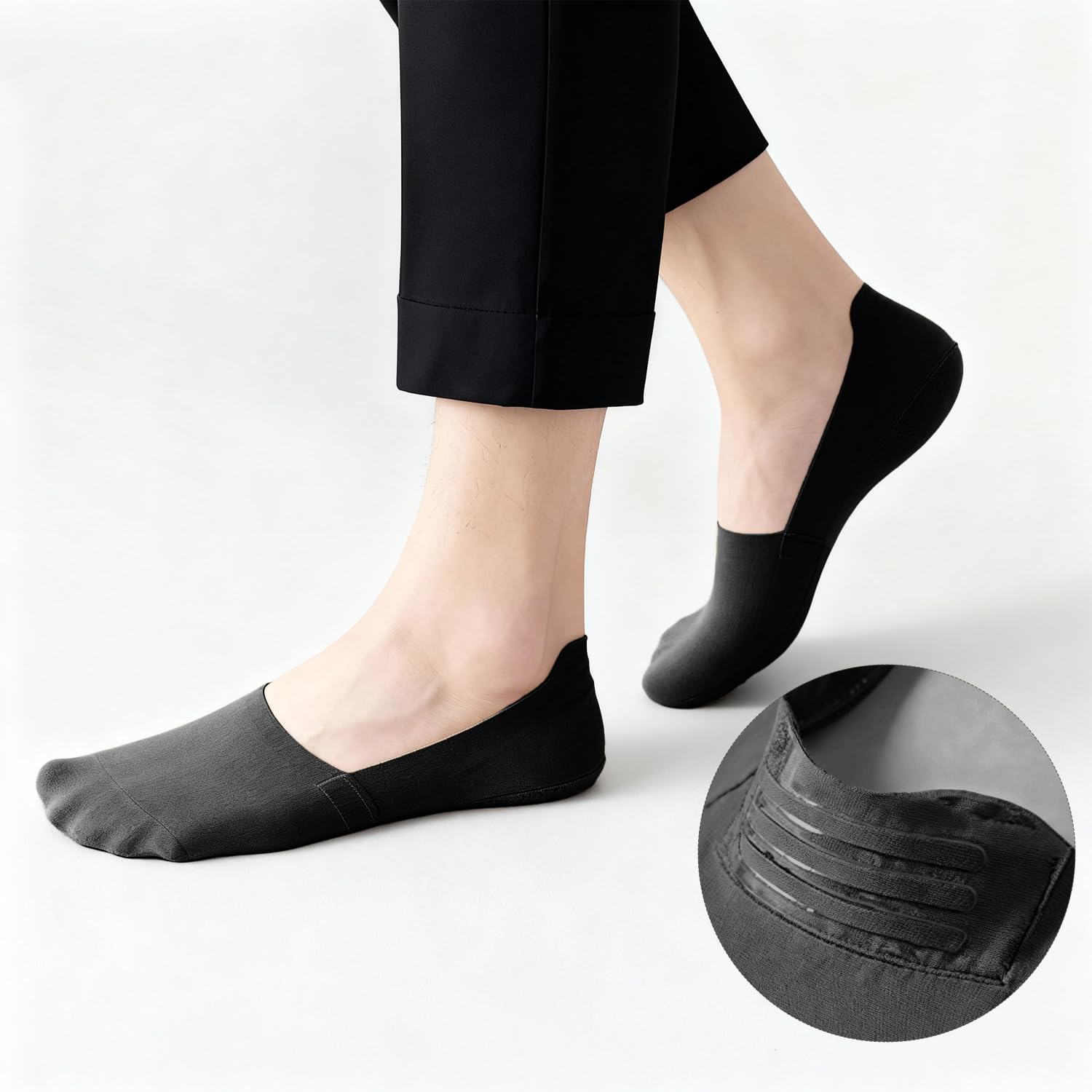 6 Pares de Calcetines Invisibles para Hombre, Ligeros y de Corte Bajo, Antideslizantes para Mocasines, Zapatillas, Zapatos de Cuero, Nude y Negro