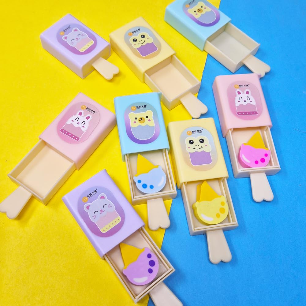 PARTEET Magic Box Pencil Eraser | Popsicle Shaped Ice Cream Drawer| Softy Shape Eraser |Birthday Return Gifts for Kids (Assorted Color) (Pack of 1) - Image 4 thumbnail