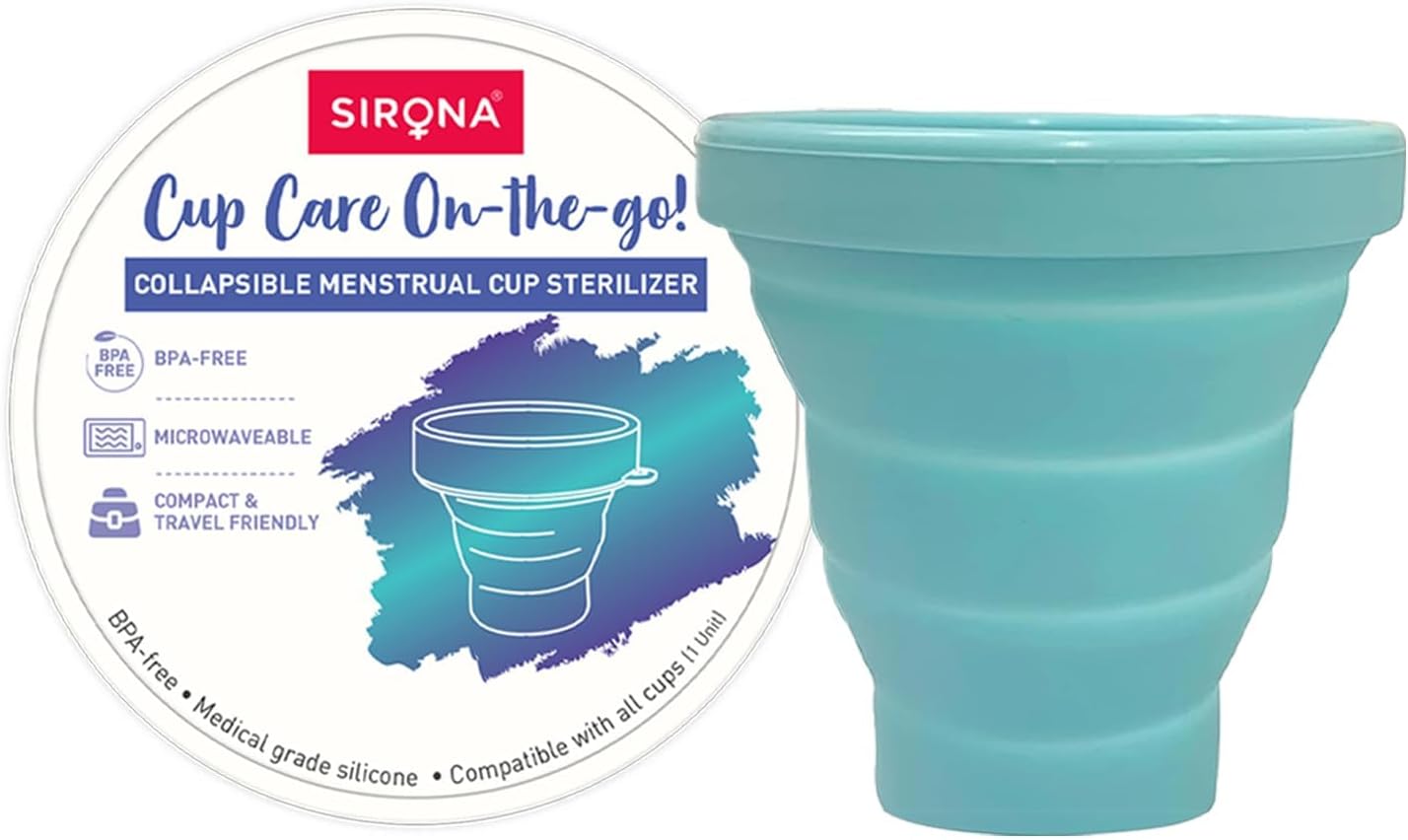 - Collapsible Microwave-Safe Menstrual Cup Sterilizer - Pack of 1 | 100% Medical-Grade Silicone & BPA-Free | Quick Steam Cleaning | Reusable, Portable & Travel-Friendly | Easy to Store