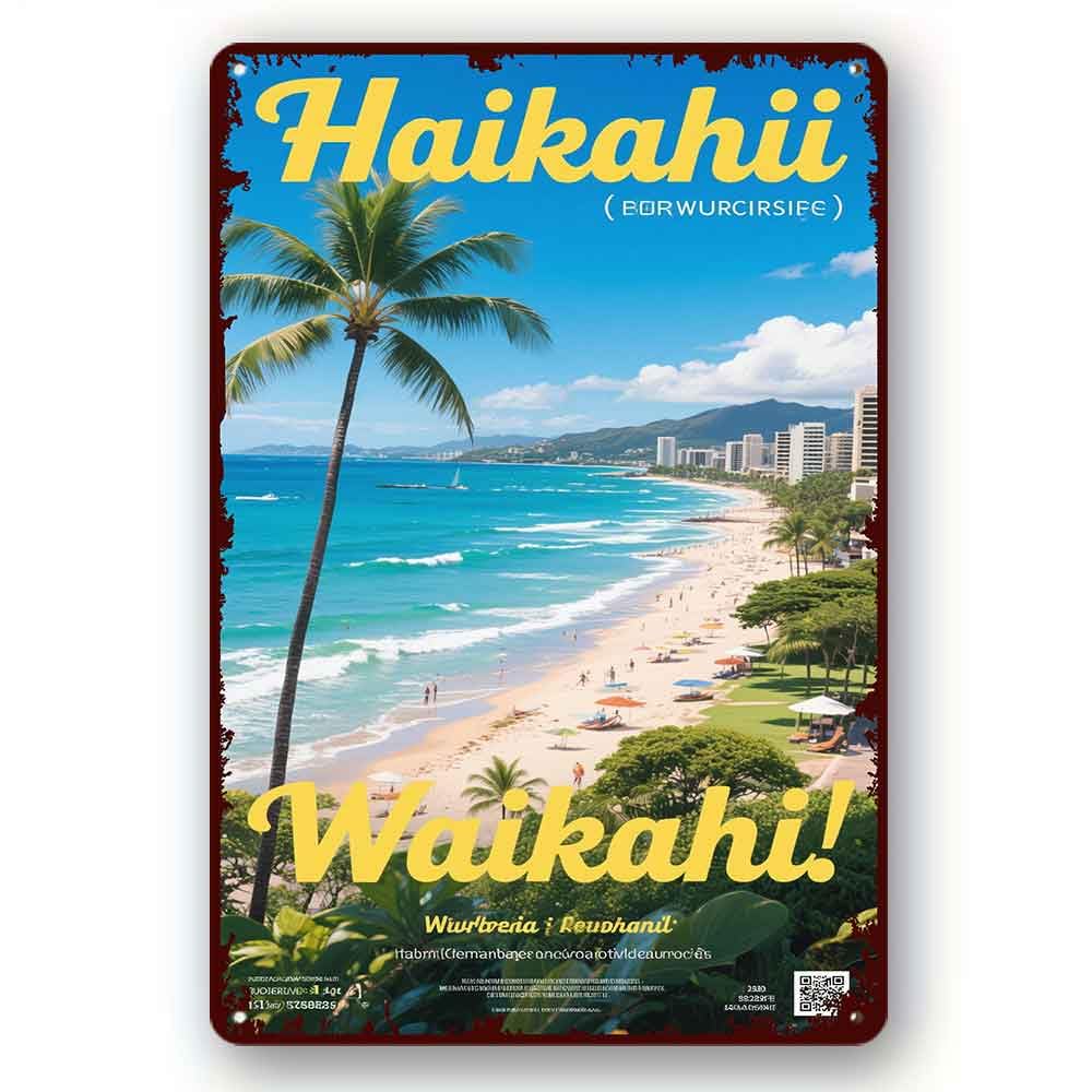 peiyeety Waikiki Hawaii Sign Tropical Paradise Decor Island Getaway Sign Aloha Wall Decor Hawaiian Gifts Retro Hawaiian Decor Metal Sign 8x12 Inch