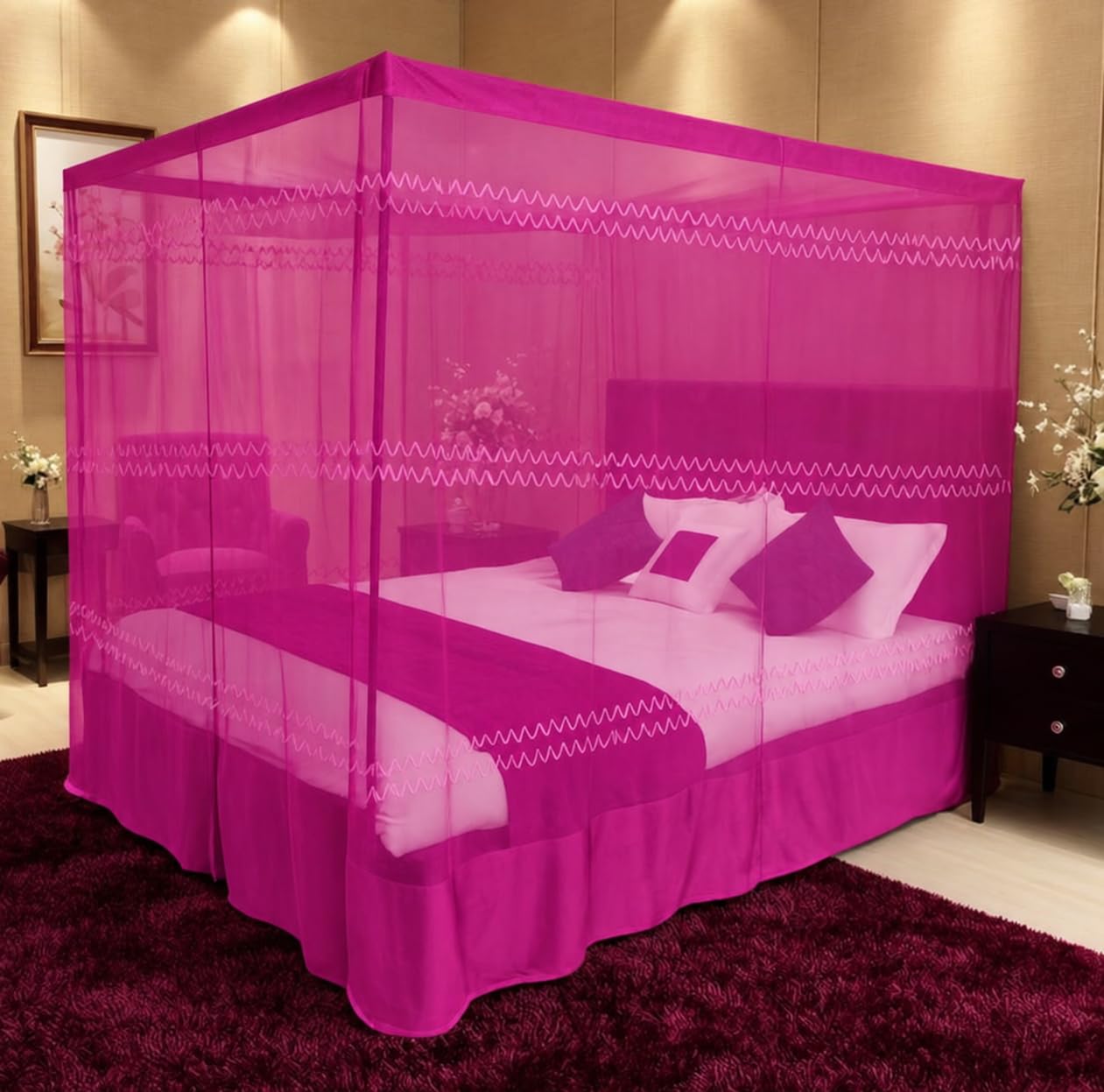 Foldable Mosquito Net for King & Family Size Beds, Pink | High-Density Mesh, No Drilling Required, Fiberglass Frame, Washable & Reusable, Breathable Polyester-image-15