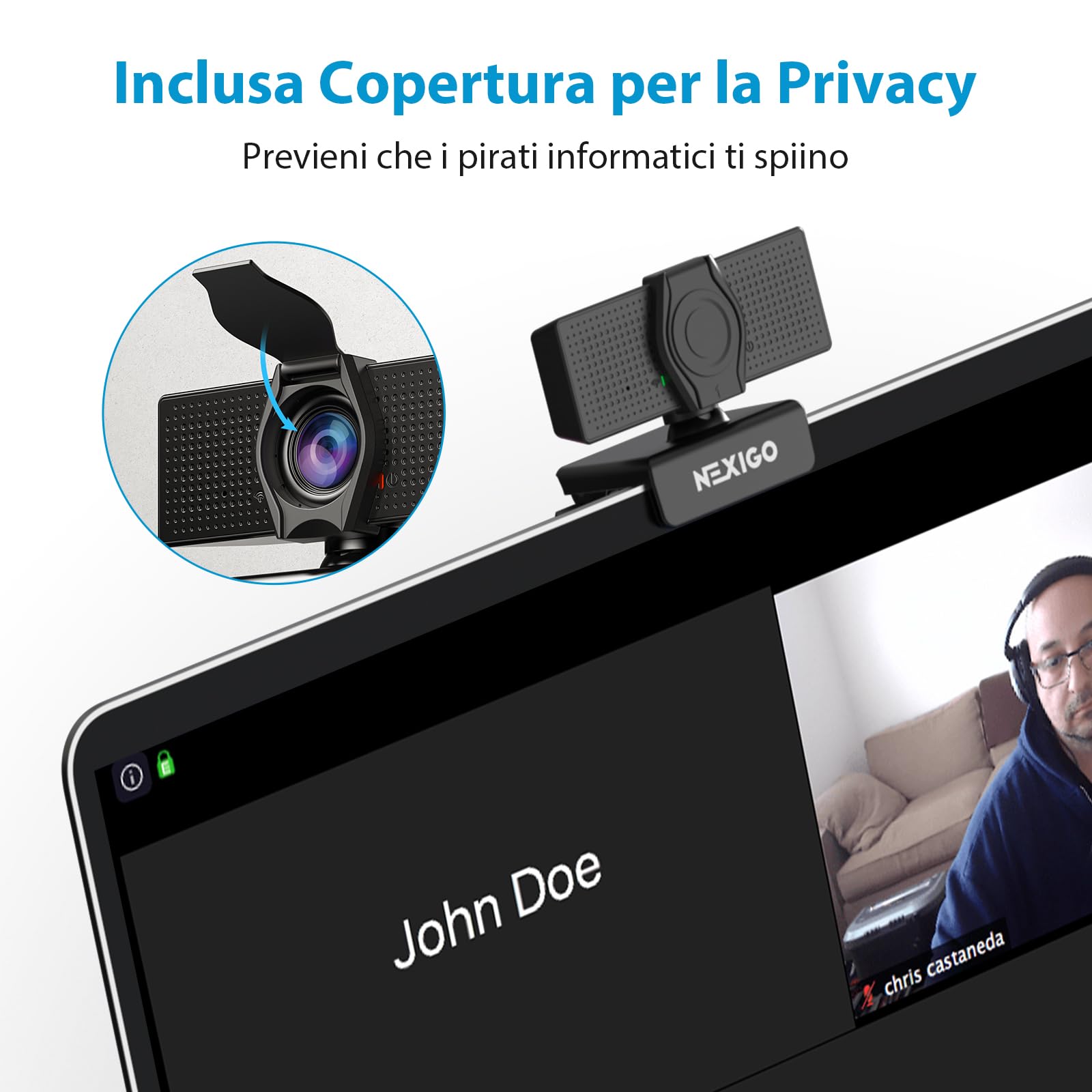 NexiGo N60 Webcam 1080P con Microfono, FOV Regolabile, Zoom, Controllo Software e Copertura Privacy, USB HD Camera Web per Computer, Plug and Play, per Zoom/Skype/Teams
