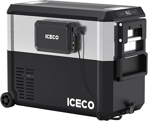 ICECO Refrigerador portátil JP50 Pro con batería magnética, refrigerador congelador de 12 V con ruedas, refrigerador de automóvil alimentado por
