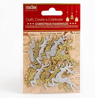 Italian Options Silver Gold Glitter Reindeers Christmas Craft Festive Card Making Decoration (Pack of 12)