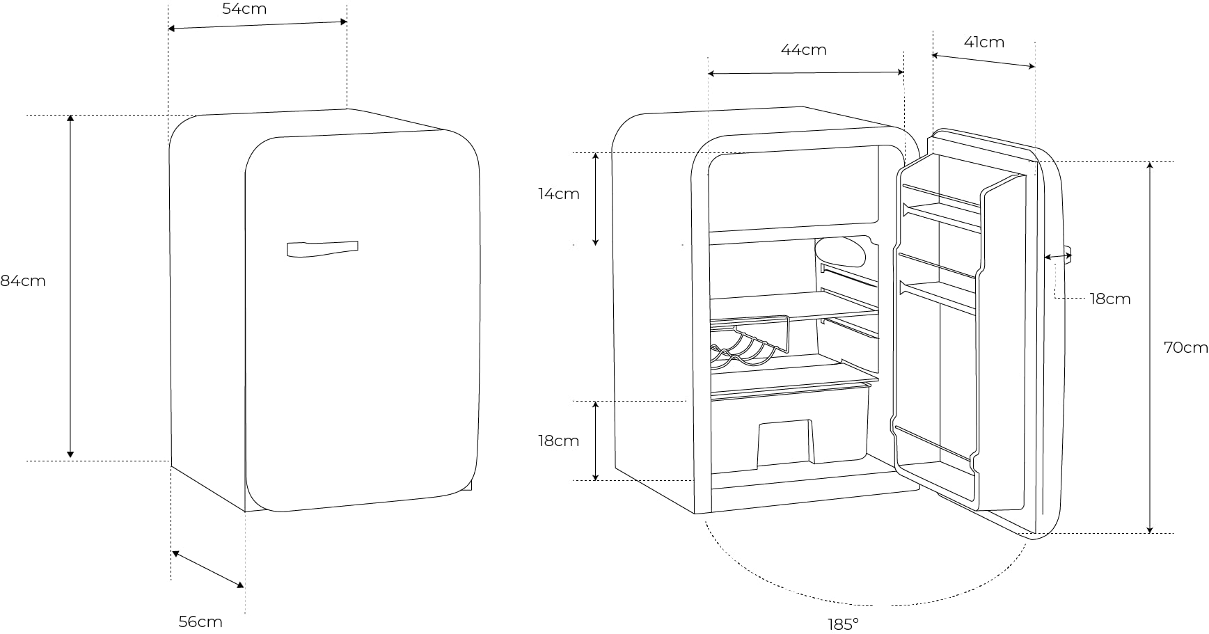 CREATE / RETRO FRIDGE 83.5 ROSE GOLD/Frigorifero bianco sporco maniglia oro rosato/Minibar, congelatore, 83.5 cm