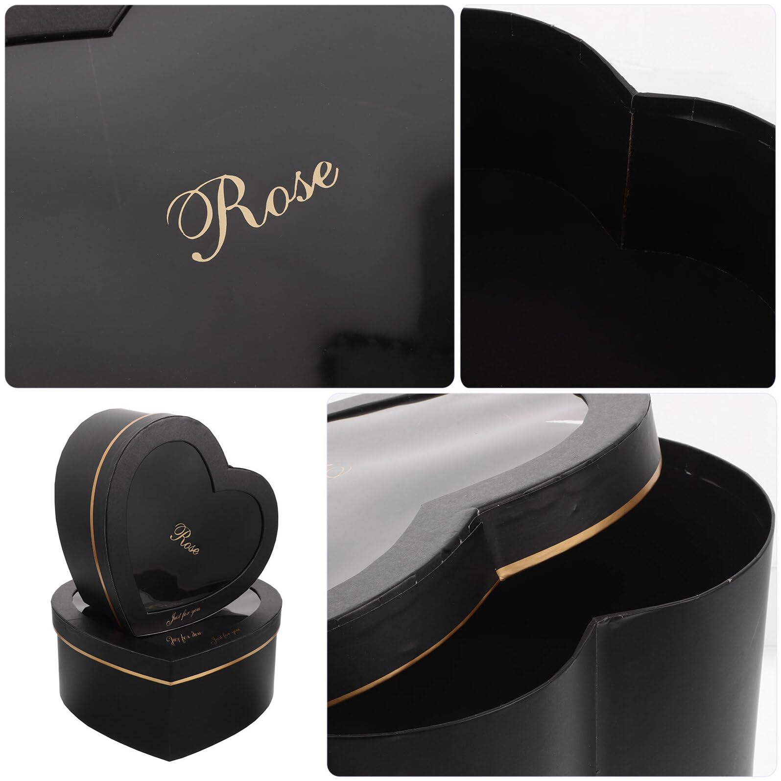 BCOATH 2 Stück Herzförmige Geschenkboxen aus Schwarzem Karton mit Sichtfenster Stapelbare Pappschachteln für Valentinstag Selbstgemacht Blumenkästen für Parfum Make Up und Blumen