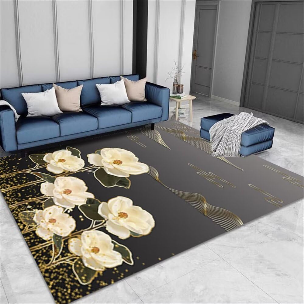 Tapis moderne salon gris foncé motif floral 200x280cm pour couloir et chambre