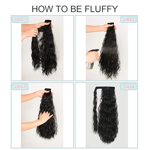 Miniatura 7 de Extensión de cola de caballo con clip de onda de maíz, 22 pulgadas de largo, ondulado, rizado, envolvente, resistente al calor, sintético, postizo