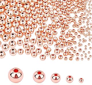 PandaHall 5 Sizes 14K Rose Gold Beads, 300pcs Little Round Beads Seamless Smooth Ball Beads Long-Lasting Spacers for Bracelet Necklace Jewellery DIY Crafts (2mm, 3mm, 4mm, 5mm, 6mm)