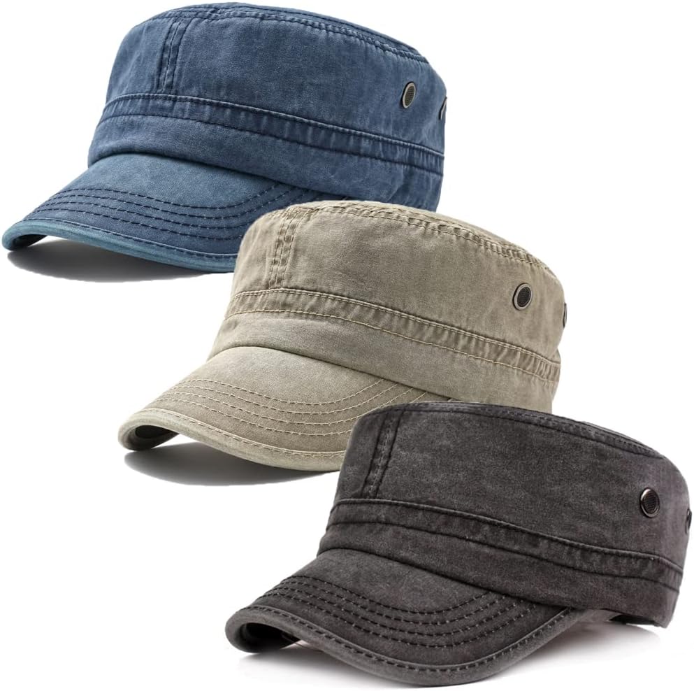 Men's Cadet Army Caps Cotton Military Caps Flat Top Cap