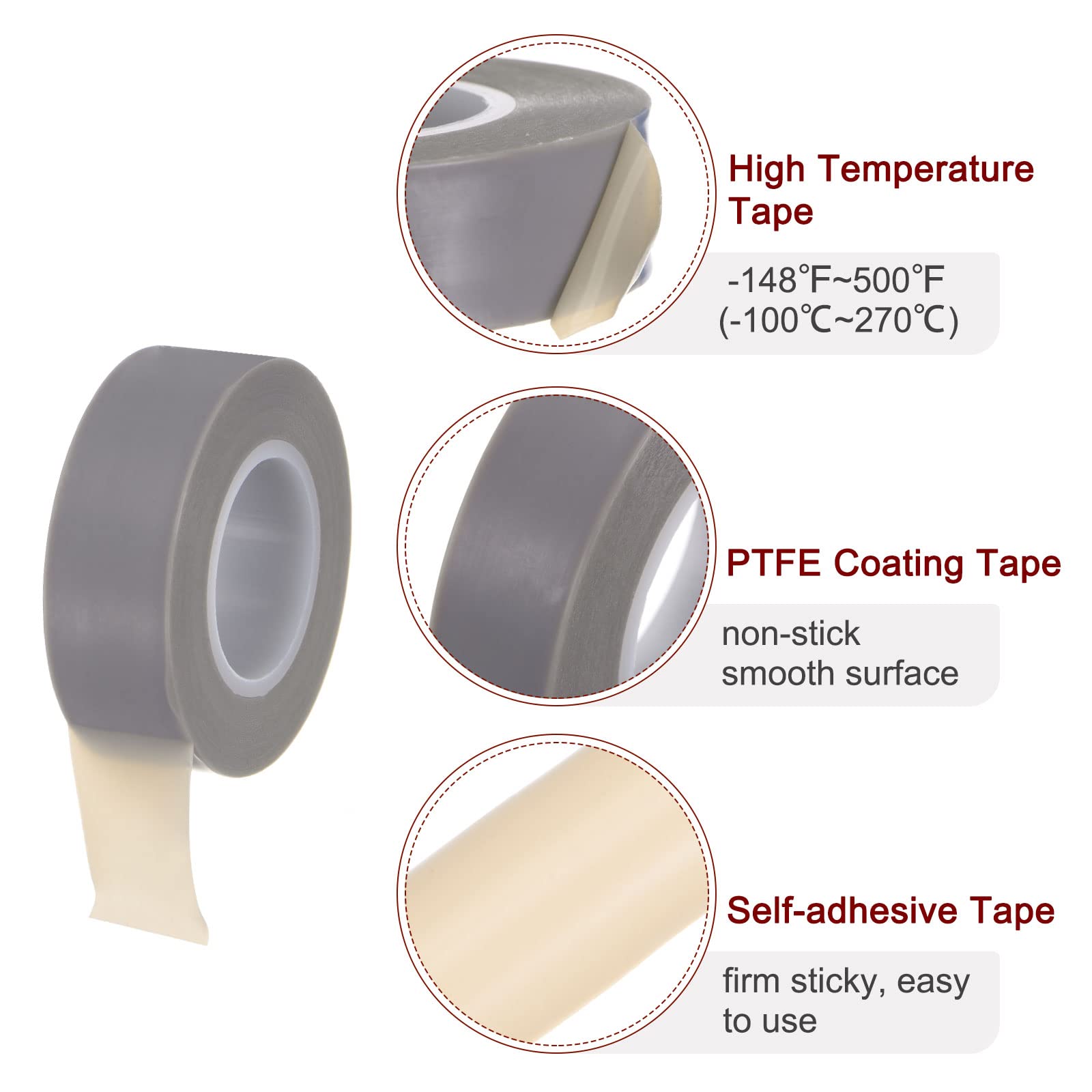 HARFINGTON Rollo de cinta de película PTFE, 0.8 pulgadas x 33 pies, cinta de alta temperatura, 0.18 mm de grosor con adhesivo de un solo lado para máquina selladora al vacío, selladores de impulso