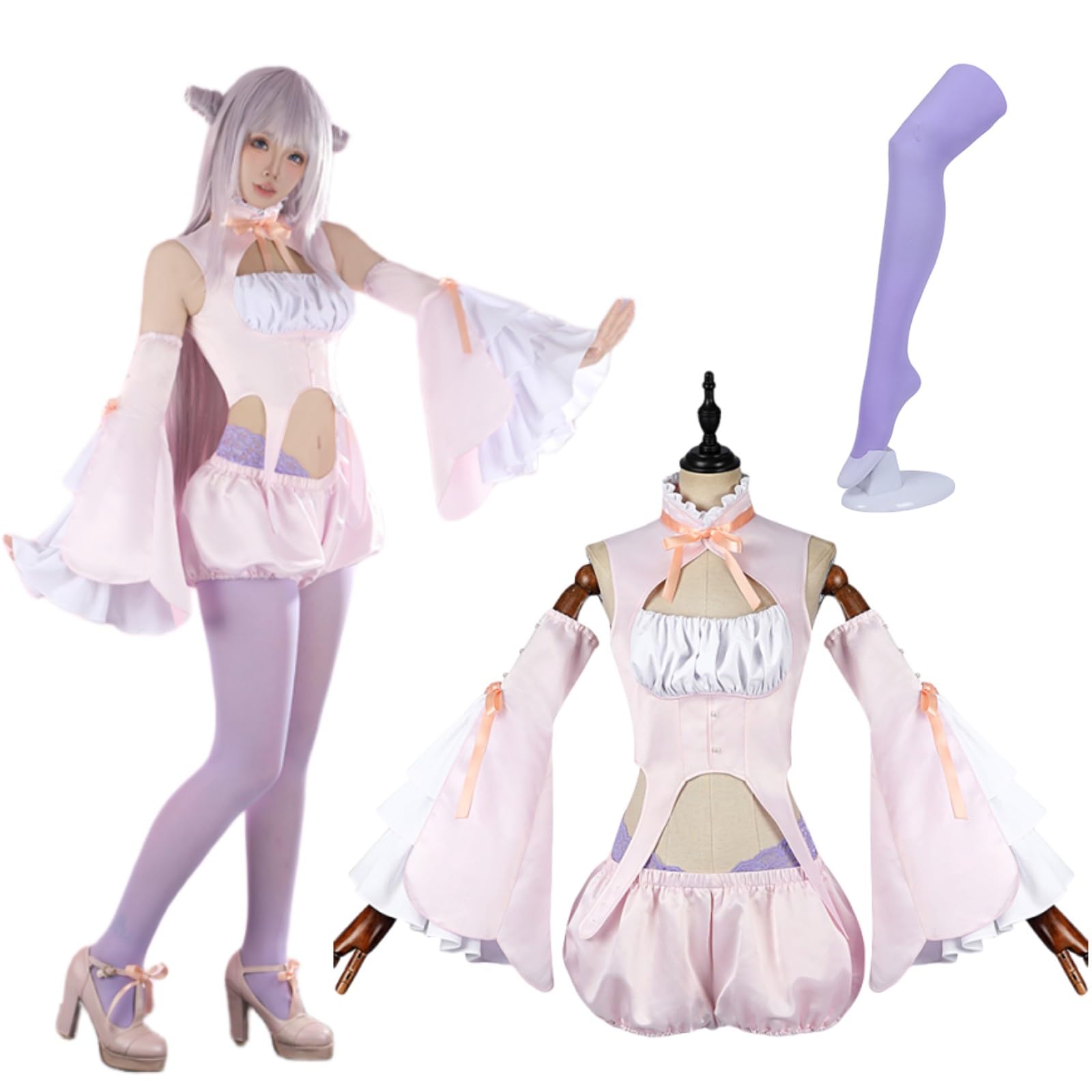 Amazon.co.jp: 深森白夜 コスプレ衣装 4点セット パンスト付き