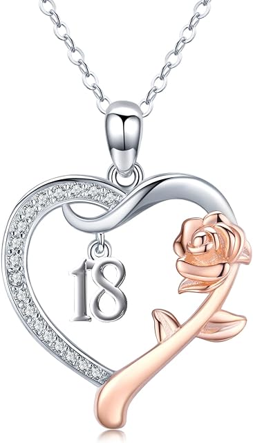 Birthday Necklace S925 Silver Roseflower Heart Necklace Birthday Anniversary Initial Personalised Jewellery Gift for Women Girls