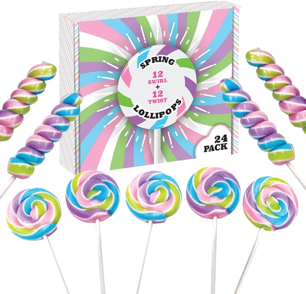 Spring Candy - Pastel Lollipops Individually Wrapped - Bulk Pack of 24 Swirl and Twisty Unicorn Suckers - Spring Party Favors - Candy Buffet - Birthday Party Treats