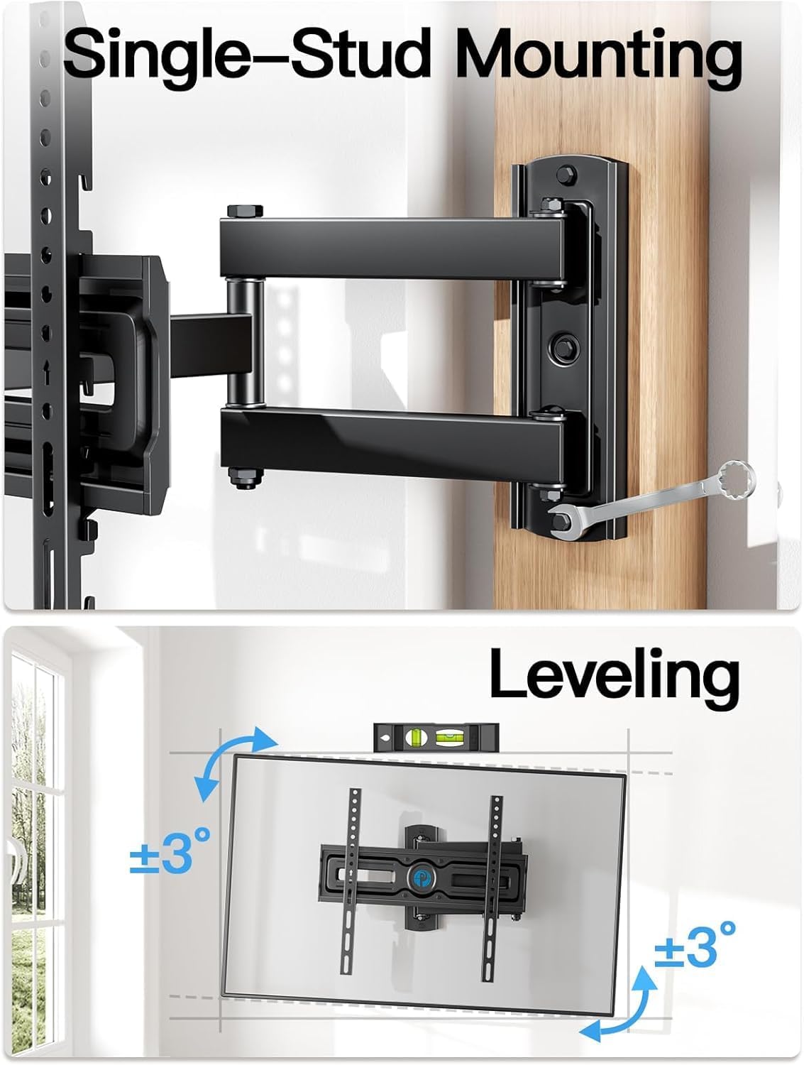 Pipishell Supporto da parete per TV Full Motion per la maggior parte dei televisori piatti e curvi da 26-60" fino a 35 kg, staffa regolabile in altezza, braccio articolato singolo, estensione, VESA