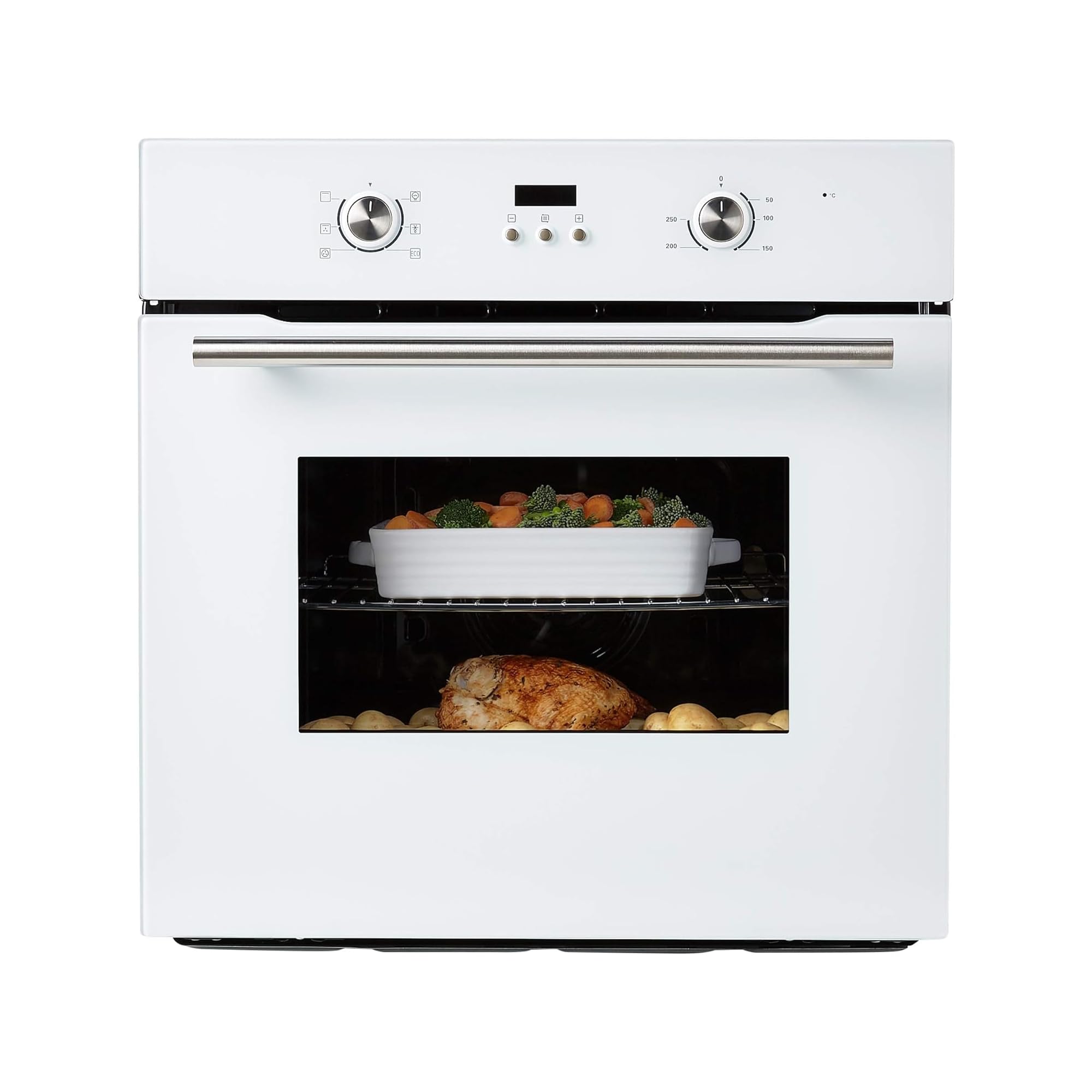 COF605WH 60cm 65 Litre Capacity, Installed Built In Electric Fan Oven, Integrated Single Fan Oven with Mechanical Dial Timer and Grill - in White