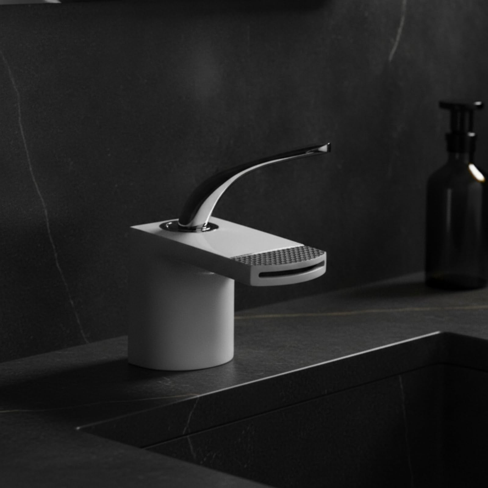 rockible Grifo para Lavabo de Baño Grifo Cascada Monomando Mezclador para Lavabo de Encimera Cuerpo Metálico Pulido Material de Cobre y Cerámica Diseño Moderno, Dorado