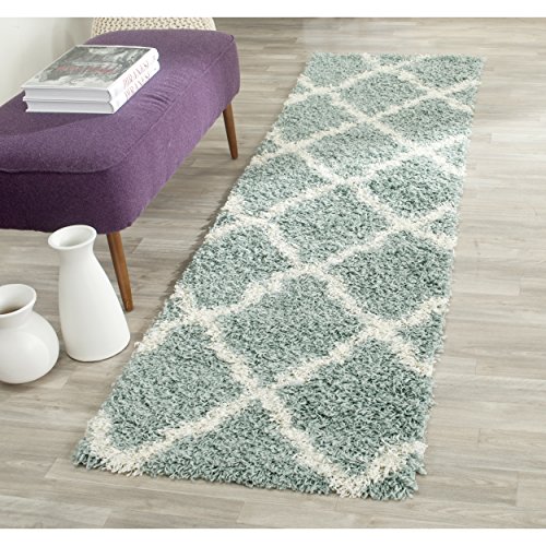 Safavieh Dallas Shag Collection SGD257C Trellis Runner, 2' 3" x 8', Seafoam/Ivory