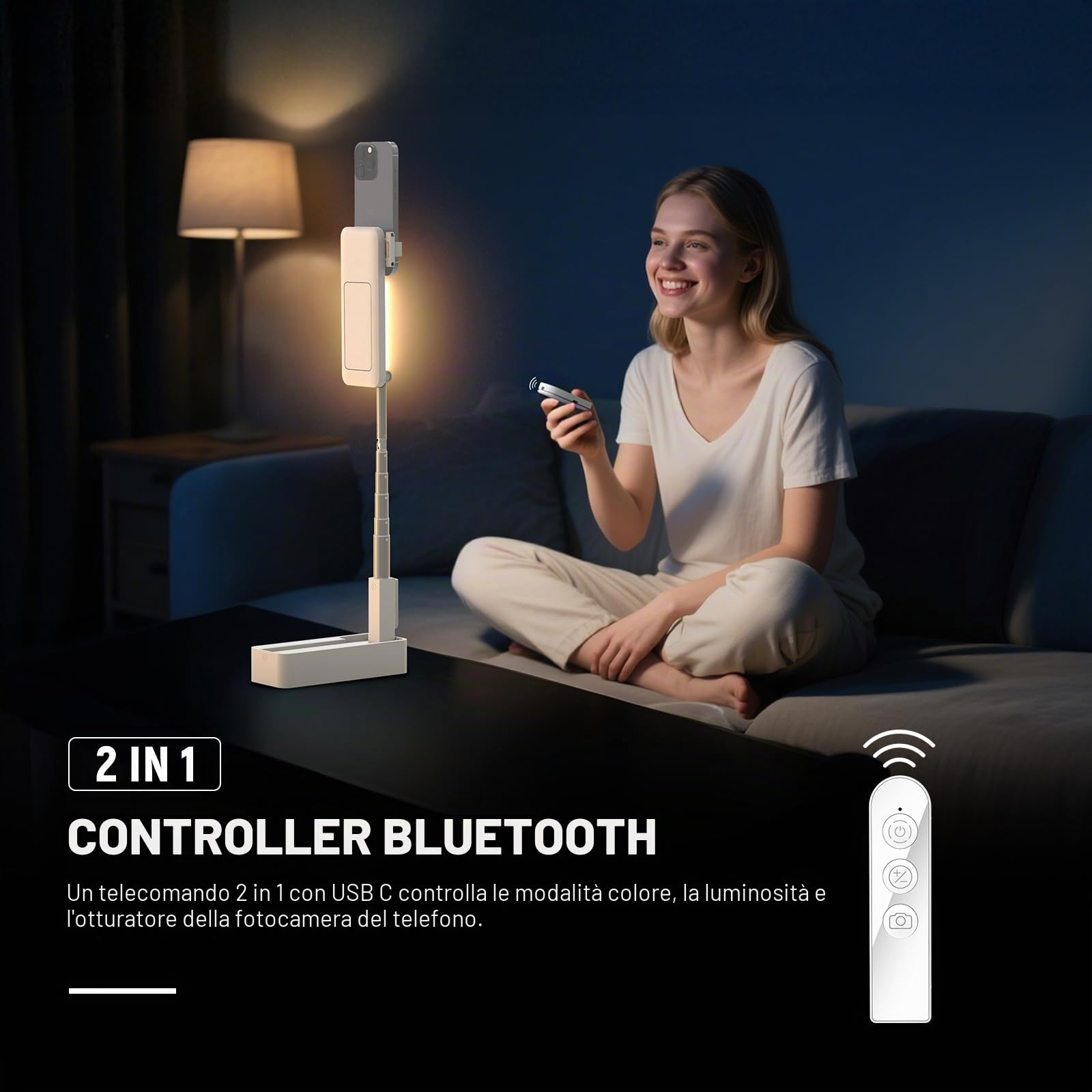 NEEWER ENTRY LEVEL VERSION Supporto Telefono da Tavolo Overhead con Luce LED/Telecomando/Porta Cellulare per Selfie Streaming Video, 4W 990lx/0,3m 3 Modalità CRI80 1000mAh Ricaricabile Portatile, V10