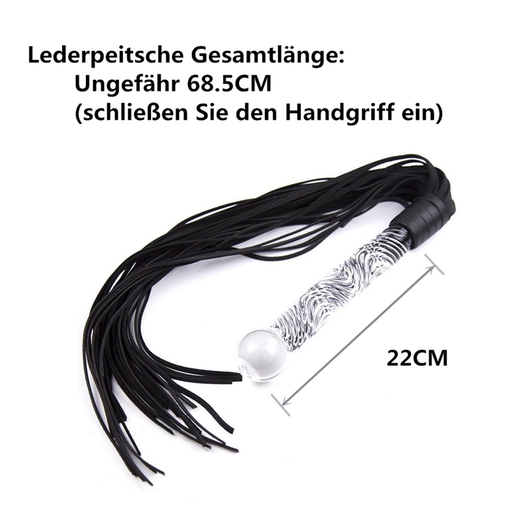SXOVO Cuir Flogger Fouet Verre Godes SM Sex Toys Sex Cosplay Adulte Jeu (Noir)
