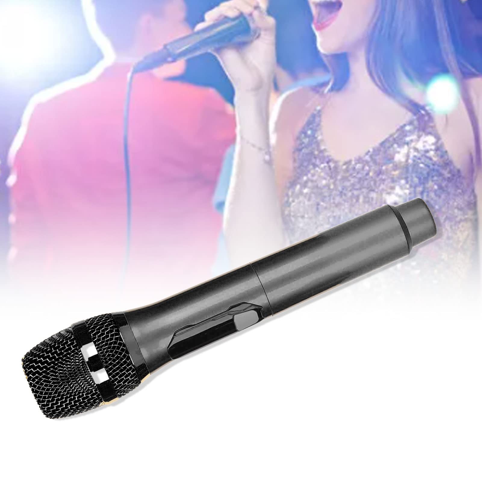 Mikrofon bezprzewodowy, karta dźwiękowa live z inteligentnym wyświetlaczem LED, bezprzewodowy mikrofon karaoke, mikrofon ręczny do urządzeń z interfejsem 6,35 mm i 3,5 mm(Black)